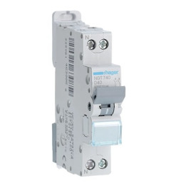 HAGER - Disjoncteur 1P+N 6-10kA - courbe D - 40A -1 module - Réf : NGT740