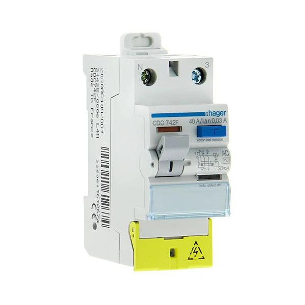 HAGER - Inter différentiel 2P - 40A - 30mA - Type AC - Réf : CDC742F