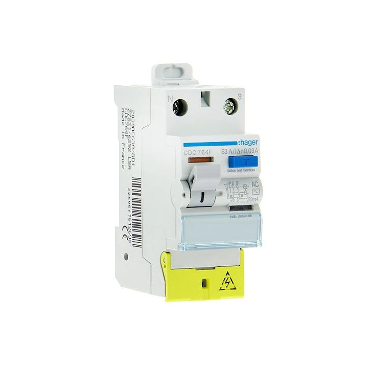 HAGER - Inter différentiel 2P - 63A - 30mA - Type AC - Réf : CDC764F