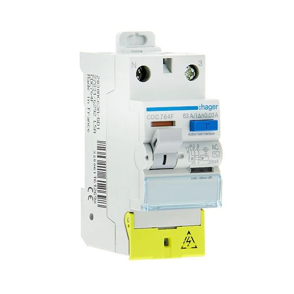 HAGER - Inter différentiel 2P - 63A - 30mA - Type AC - Réf : CDC764F