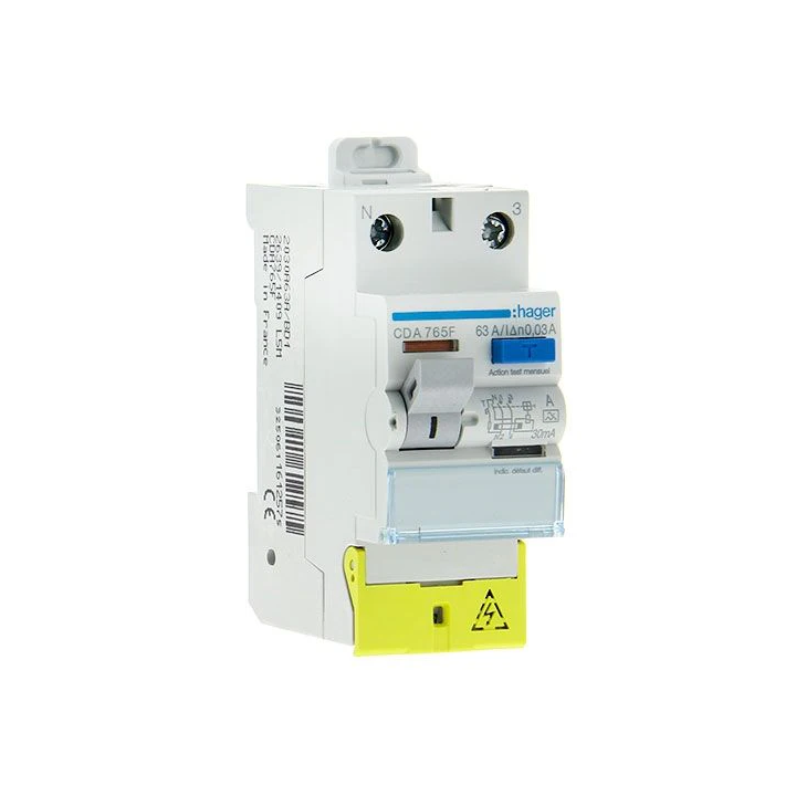 HAGER - Inter différentiel 2P - 63A - 30mA - Type A - Réf : CDA765F