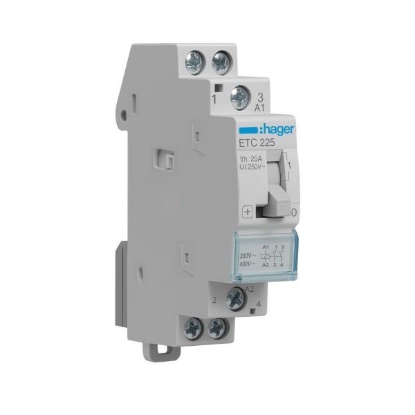 Hager - Contacteur J/N heures creuses - 25A bipolaire pour chauffe-eau - Réf : ETC225