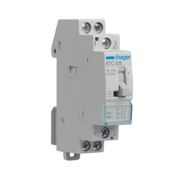 Hager - Contacteur J/N heures creuses - 25A bipolaire pour chauffe-eau - Réf : ETC225