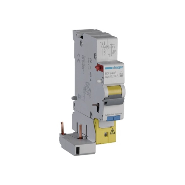 Hager - Bloc différentiel 1P+N 40A 30mA - Type F - Réf : BDF240F Hager - Bloc différentiel 1P+N 40A 30mA - Type F - Réf : BDF240F