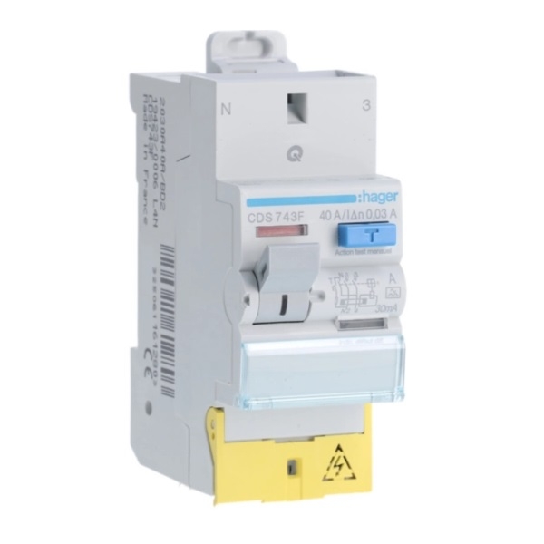 HAGER - Inter différentiel 2P - 40A - 30mA - Type A - AUTO - Réf : CDS743F