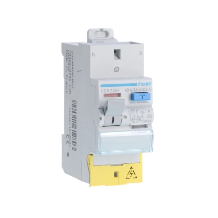 HAGER - Inter différentiel 2P - 40A - 30mA - Type A - AUTO - Réf : CDS743F