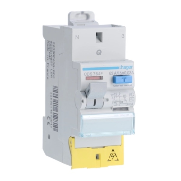 HAGER - Inter différentiel 2P - 63A - 30mA - Type AC - AUTO - Réf : CDS764F HAGER - Inter différentiel 2P - 63A - 30mA - Type AC - AUTO - Réf : CDS764F