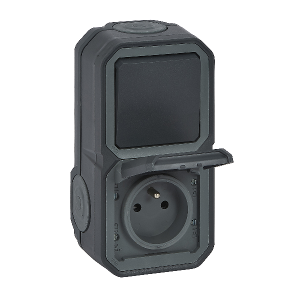 Legrand Plexo - PC 2P+T - 16A - 250V + Va-et-Vient 10A - Complet saillie - Anthracite - IP55/IK08 - Réf : 070067
