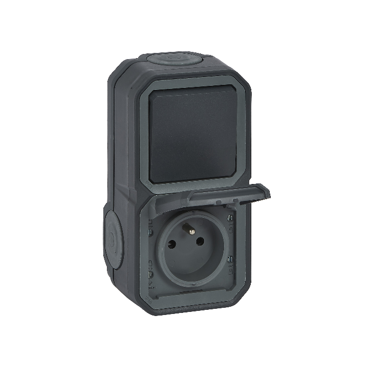 Legrand Plexo - PC 2P+T - 16A - 250V + Va-et-Vient 10A - Complet saillie - Anthracite - IP55/IK08 - Réf : 070067
