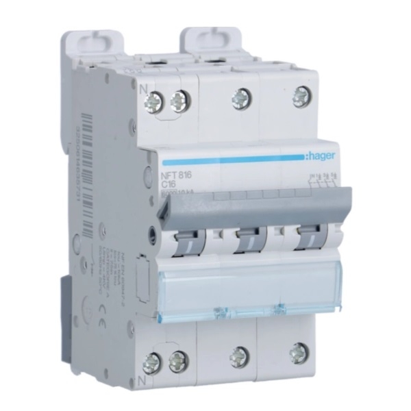 Hager - Disj. 3P+N - 6-10kA Courbe C - 16A 3m - Réf : NFT816