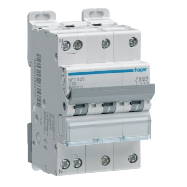 Hager - Disj. 3P+N - 6-10kA - Courbe C - 25A 3m - Réf : NFT825