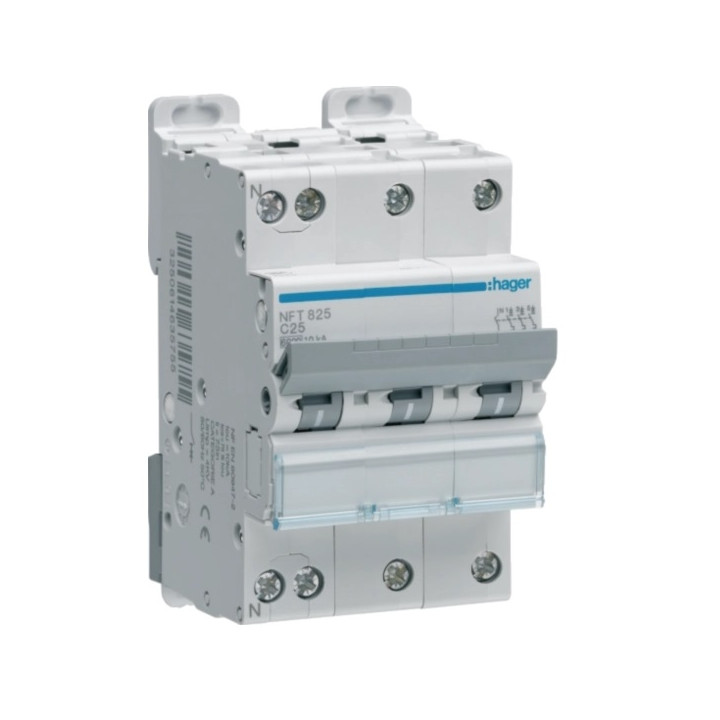 Hager - Disj. 3P+N - 6-10kA - Courbe C - 25A 3m - Réf : NFT825