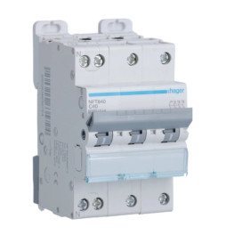 Hager - Disjoncteur - 3P+N - 40A - Courbe C - 6000A/10kA - Réf : NFT840