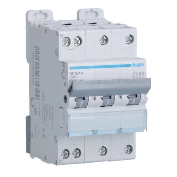 Hager - Disj. 3P+N - 6-10kA - Courbe C - 40A 3m - Réf : NFT840