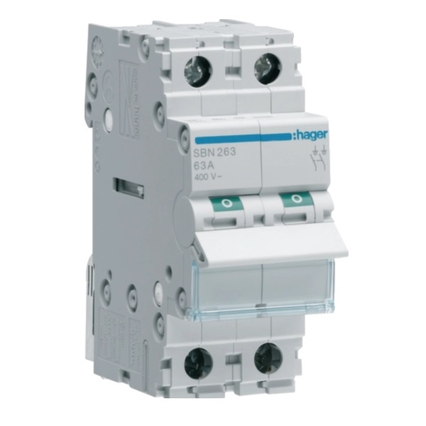 Hager - Interrupteur sectionneur 2P - 63A - 2M - Réf : SBN263