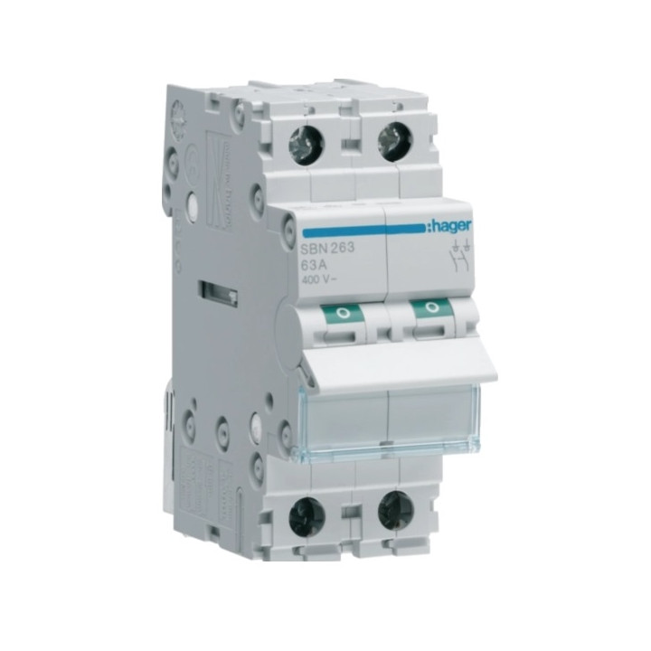 Hager - Interrupteur sectionneur 2P - 63A - 2M - Réf : SBN263