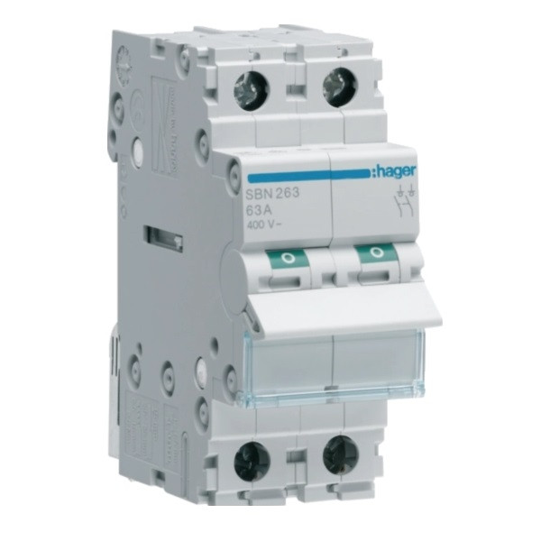 Hager - Interrupteur sectionneur 2P - 63A - 2M - Réf : SBN263