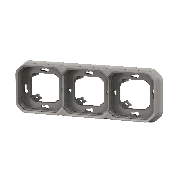 Legrand - Plexo L - Support plaque étanche - Encastré - 3 postes - Horizontal ou vertical - Gris - Réf : 069687L