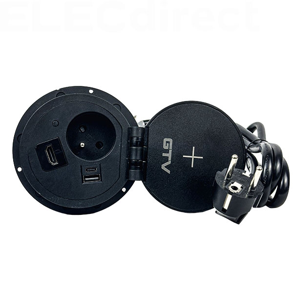 GTV Lighting - Bloc prise encastrable - chargeur induction 5W - 1 prise, 2 USB, RJ45 et HDMI - Noir - Réf.: AE-BPW1FACP-20