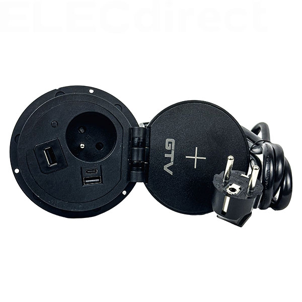 GTV Lighting - Bloc prise encastrable - chargeur induction 5W - 1 prise, 2 USB, RJ45 et HDMI - Noir - Réf.: AE-BPW1FACP-20