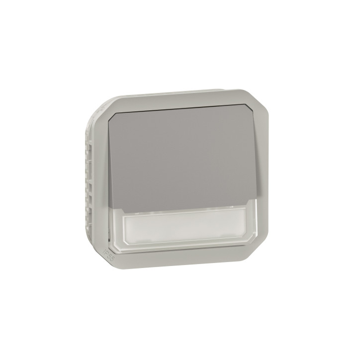 Legrand - Plexo L - Poussoir lumineux porte-étiquette avec voyant + Boîtier 1 poste - Saillie - Gris - Ref. : 069544L + 069681L