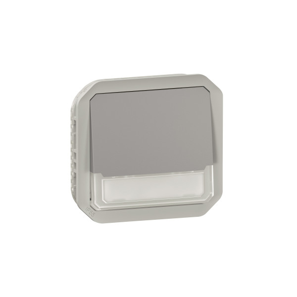 Legrand - Plexo L - Poussoir lumineux porte-étiquette avec voyant + Boîtier 1 poste - Saillie - Gris - Ref. : 069544L + 069681L