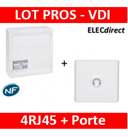 Legrand - Coffret VDI GRADE 2 avec brassage - 4 RJ45 / TV 2 sorties + Porte blanche - 413248+401331