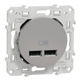 Schneider - Prise Double USB Odace - Alu - Réf : S530407
