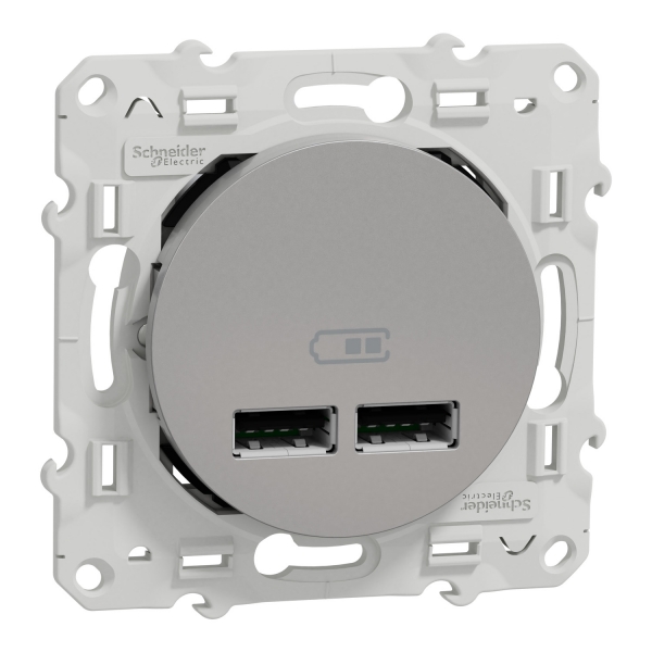 Schneider - Prise Double USB Odace - Alu - Réf : S530407