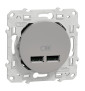 Schneider - Odace 2011 - Prise Double USB Type A - Aluminium - Réf : S530407