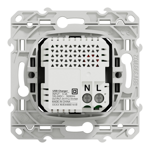 Schneider - Odace 2011 - Prise Double USB Type A - Aluminium - Réf : S530407