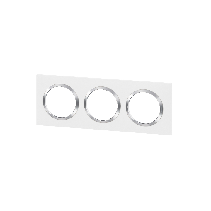 Legrand - Dooxie - Plaque de Finition carrée 3 postes - Blanc avec bague effet chromé - Réf : 600843
