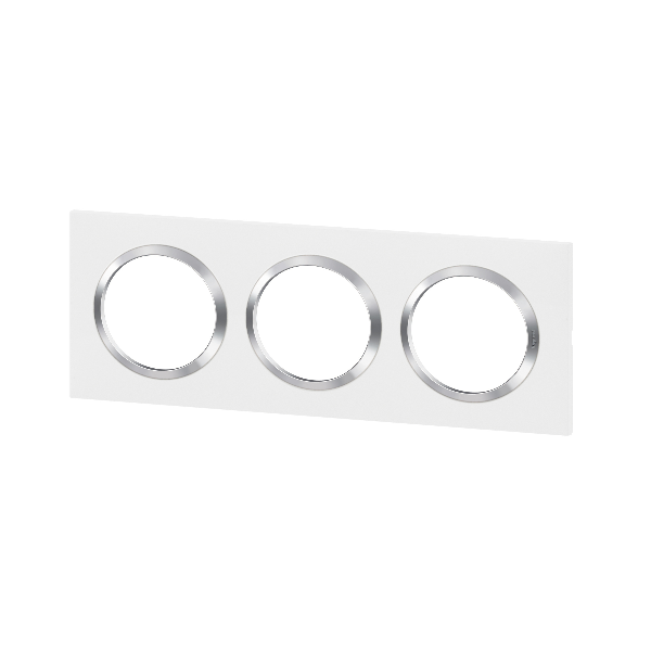 Legrand - Dooxie - Plaque de Finition carrée 3 postes - Blanc avec bague effet chromé - Réf : 600843