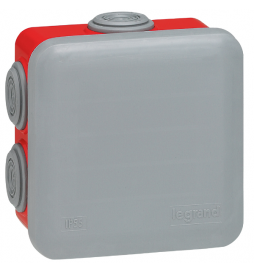 Legrand - Boîte de dérivation étanche rouge et grise - IP55 - 80x80x45 - Réf : 092015