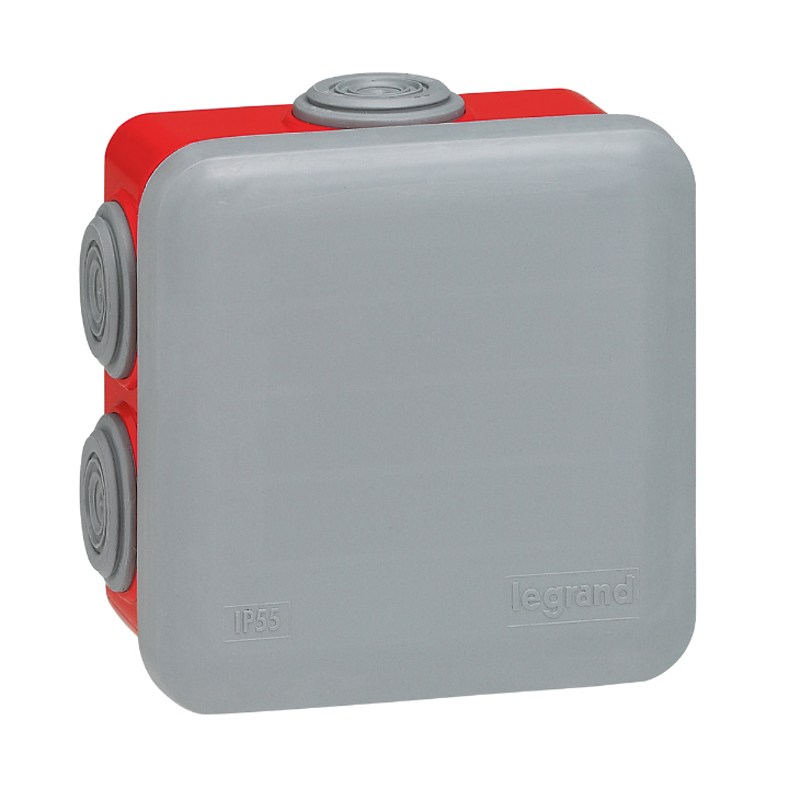 Legrand - Boîte de dérivation étanche rouge et grise - IP55 - 80x80x45 - Réf : 092015