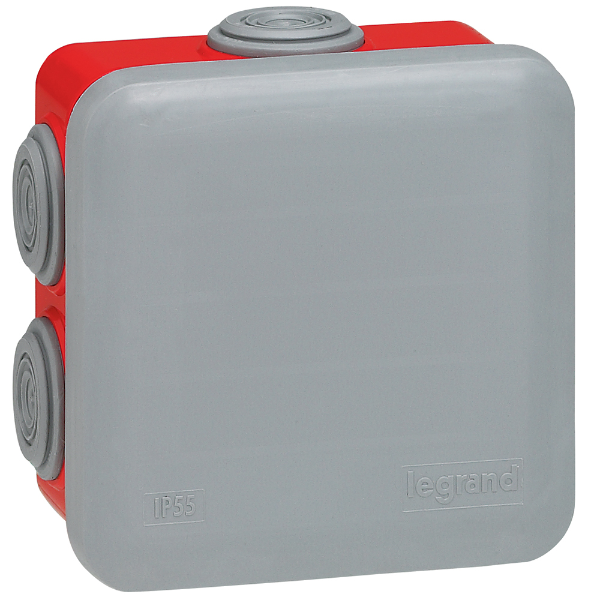 Legrand - Boîte de dérivation étanche rouge et grise - IP55 - 80x80x45 - Réf : 092015