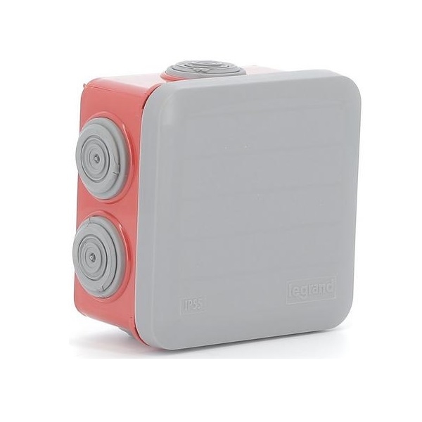 Legrand - Boîte de dérivation étanche rouge et grise - IP55 - 80x80x45 - Réf : 092015