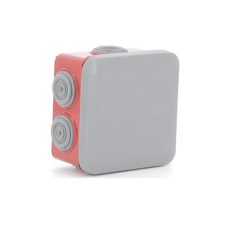 Legrand - Boîte de dérivation étanche rouge et grise - IP55 - 80x80x45 - Réf : 092015