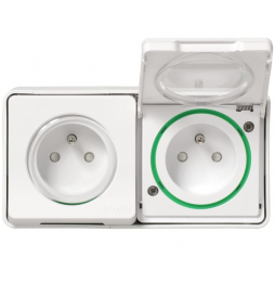 Schneider - Mureva Styl - Double prise 2P+T précâblée horizontale - saillie - IP55 - IK08 - connexion auto - blanc - MUR36027