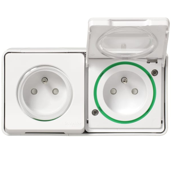 Schneider - Mureva Styl - Double prise 2P+T précâblée horizontale - saillie - IP55 - IK08 - connexion auto - blanc - MUR36027