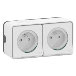 Schneider - Mureva Styl - Double prise 2P+T précâblée - Horizontale - Saillie - IP55/IK08 - Con. auto - Blanc - Ref : MUR36027