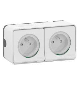 Schneider - Mureva Styl - Double prise 2P+T précâblée horizontale - saillie - IP55 - connexion auto - blanc - Réf : MUR36027