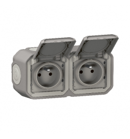 Legrand - Double prise de courant Plexo prêt à poser - 2 x 2P+T - Horizontale - IP55 - Réf : 069768L