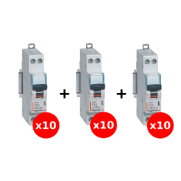 LEGRAND - LOT de 30 disjoncteurs DNX3 : 10A x10, 16A x10, 20A x10 - Bornes Vis/Vis - Réf : 406773 / 406774 / 406775