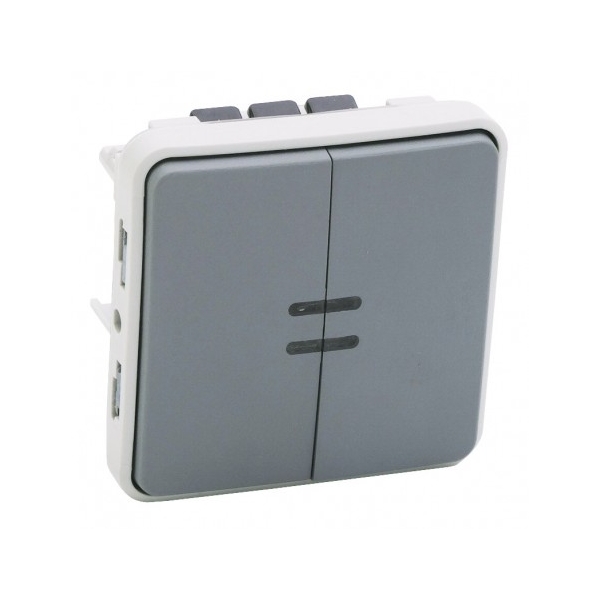 Legrand - Va-et-vient lumineux + poussoir lumineux Legrand Plexo composable gris - 10 AX - gris Réf : 069519