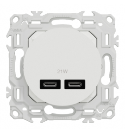 Schneider - Odace 2025 - chargeur double USB type C+C - 21W Power Delivery - blanc craie - Réf : S920401