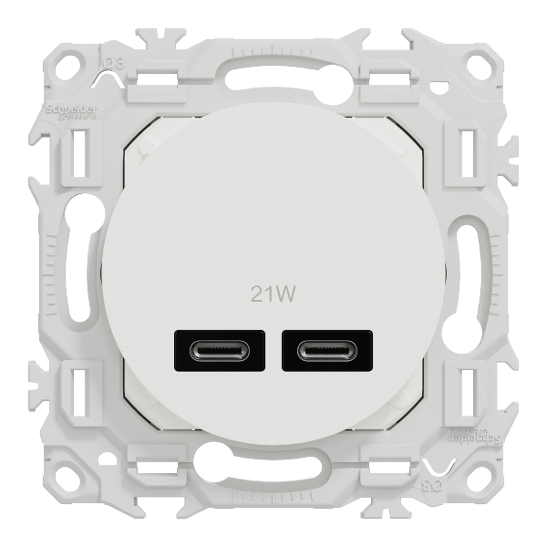 Schneider - Odace 2025 - chargeur double USB type C+C - 21W Power Delivery - blanc craie - Réf : S920401