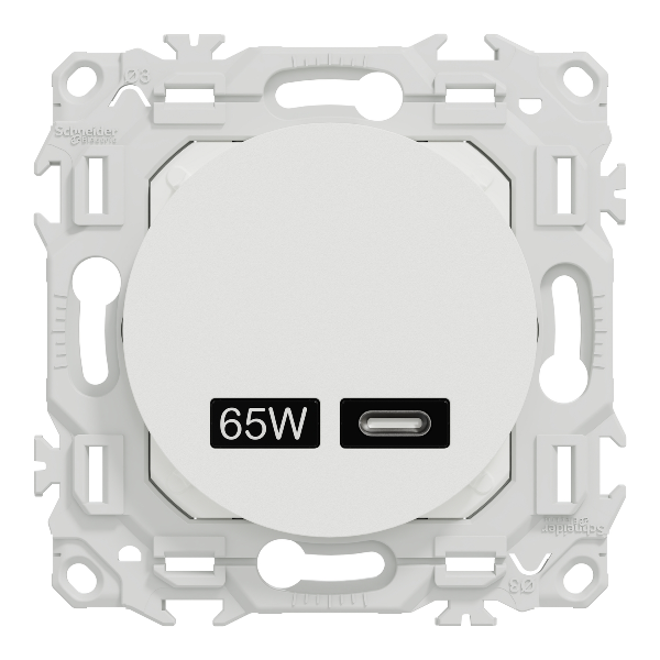 Schneider - Odace 2025 - chargeur USB-C 65W - forte puissance et charge rapide - blanc craie - Réf : S920406