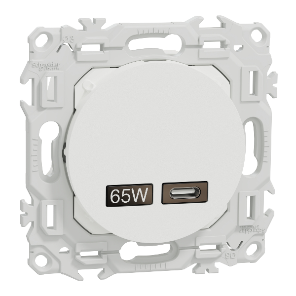 Schneider - Odace 2025 - chargeur USB-C 65W - forte puissance et charge rapide - blanc craie - Réf : S920406