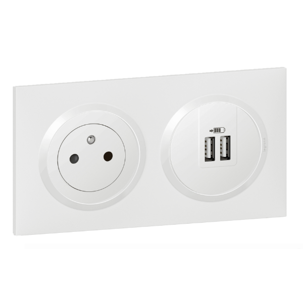 Legrand Dooxie - Prise de courant 2P+T 16A + double USB + plaque - Blanc - 600335+600343+600802